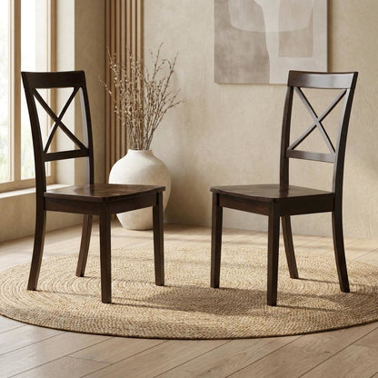 Solid Wood X-Back Dining Chairs with Wood Seat for Dining Room, Set of 2