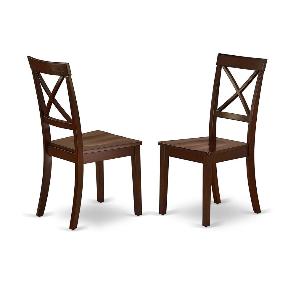 Linen-Upholstered Dining Chair with Solid Wood Legs for Dining Room, Mahogany, Set of 2