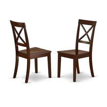 Linen-Upholstered Dining Chair with Solid Wood Legs for Dining Room, Mahogany, Set of 2