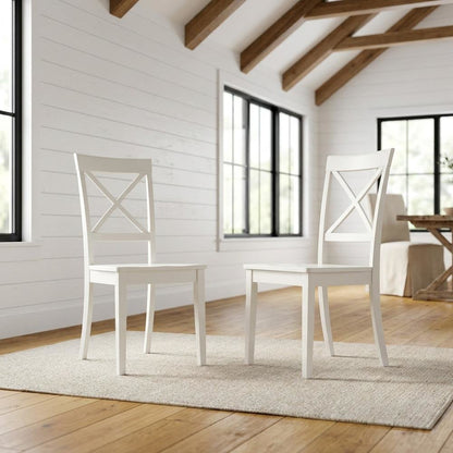 Solid Wood Farmhouse Dining Chairs with X-Back for Dining Room, Set of 2