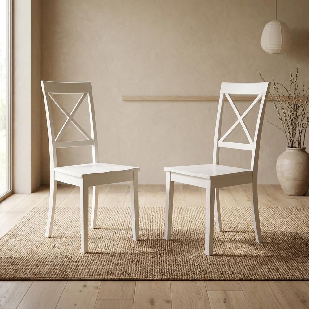 Solid Wood Farmhouse Dining Chairs with X-Back for Dining Room, Set of 2