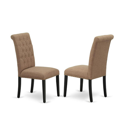 East West Furniture LABR5-71-17 5 Piece Dining Table Set Includes a Rectangle Wooden Table with Removable Leaf and 4 Light Sable Linen Fabric Upholstered Chairs, 42x92 Inch, Jacobean