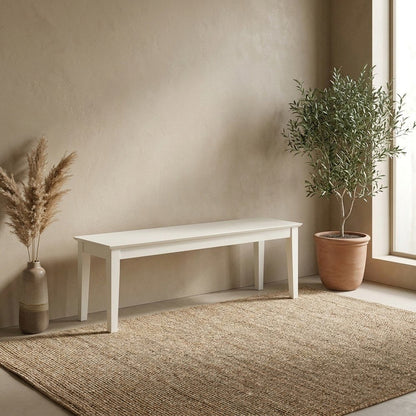 Wooden Dining Bench with Linen-Upholstered Seat for Bedroom or Entryway, White