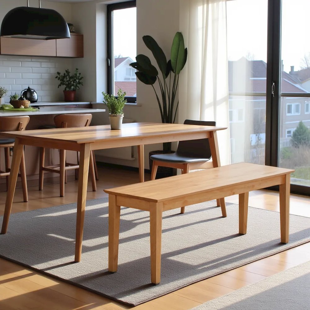 Elegant Solid Wood Dining Table Bench – Sturdy Oak Wooden Bench