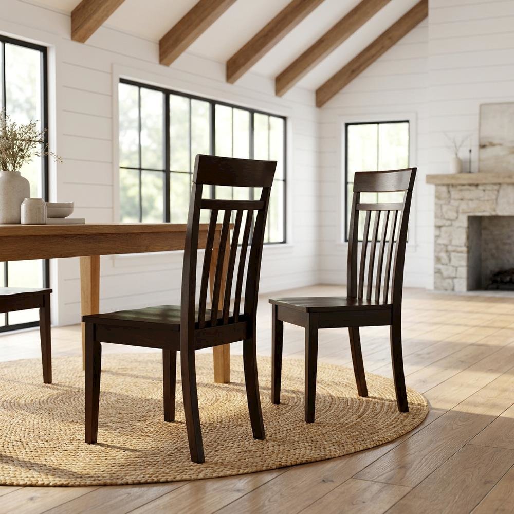 Solid Wood Slat-Back Dining Chairs with Wood Seat for Dining Room, Set of 2