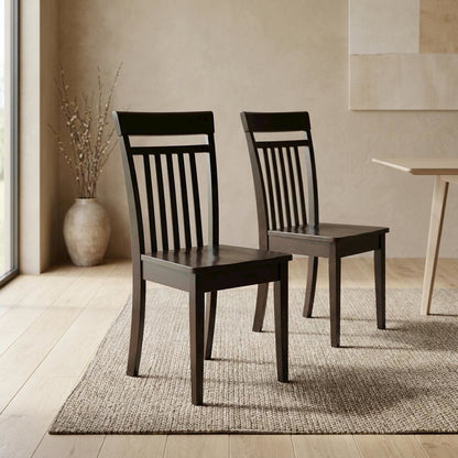Solid Wood Slat-Back Dining Chairs with Wood Seat for Dining Room, Set of 2