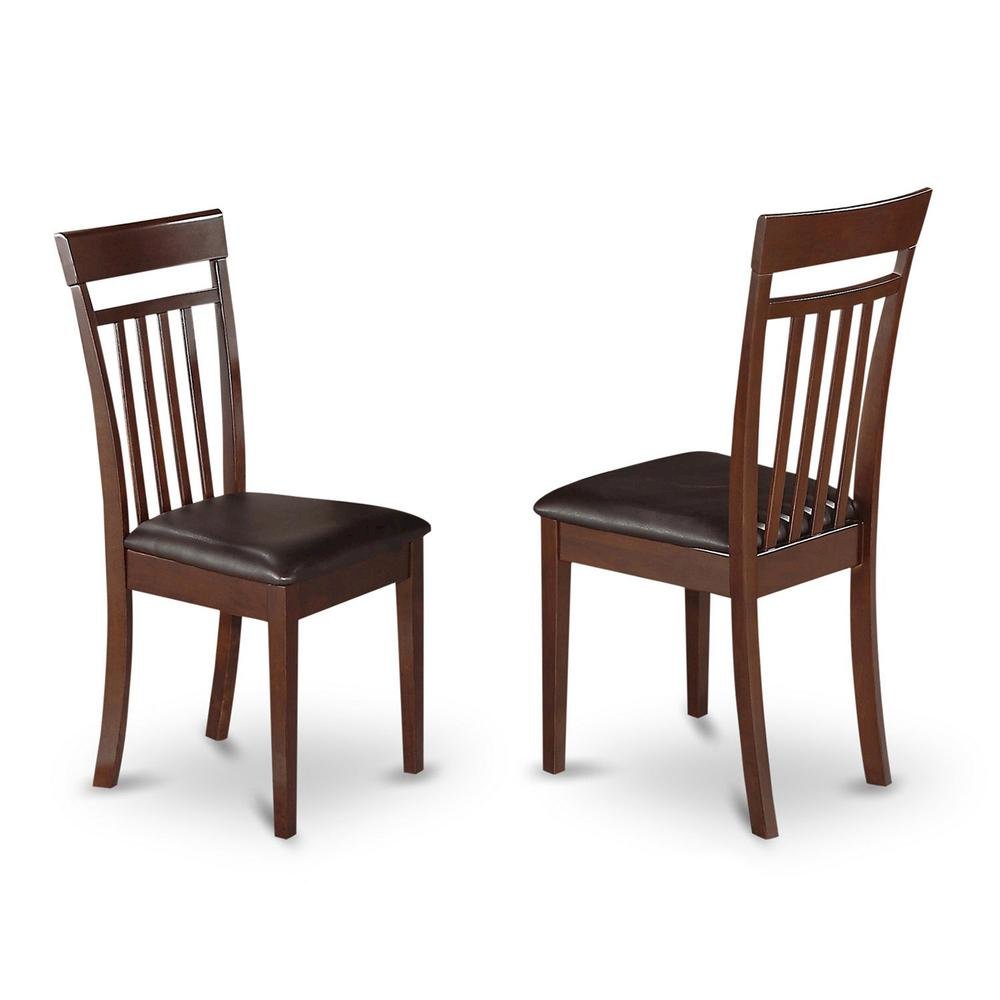 Solid Wood Slat-Back Dining Chairs with Faux Leather Seat, Mahogany, Set of 2