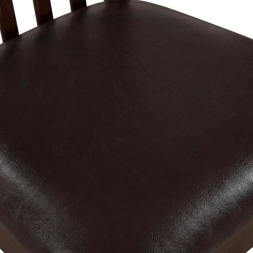 Solid Wood Slat-Back Dining Chairs with Faux Leather Seat, Mahogany, Set of 2