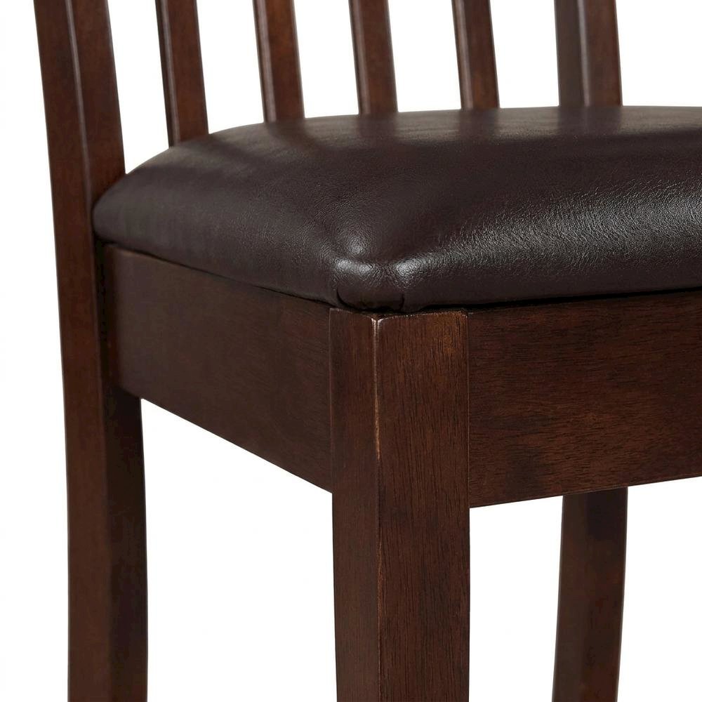 Solid Wood Slat-Back Dining Chairs with Faux Leather Seat, Mahogany, Set of 2