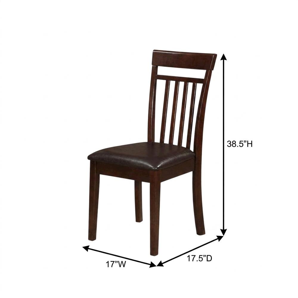 Solid Wood Slat-Back Dining Chairs with Faux Leather Seat, Mahogany, Set of 2