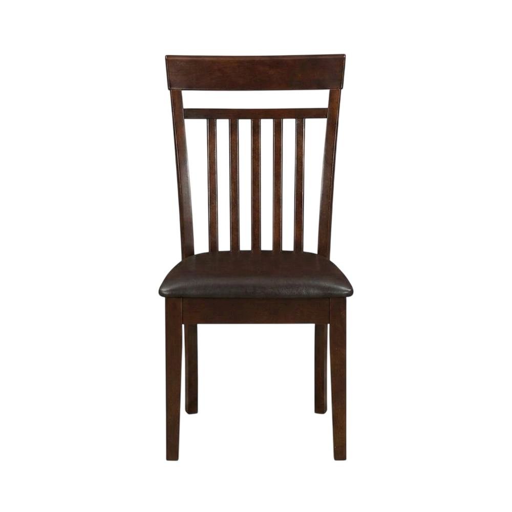Solid Wood Slat-Back Dining Chairs with Faux Leather Seat, Mahogany, Set of 2
