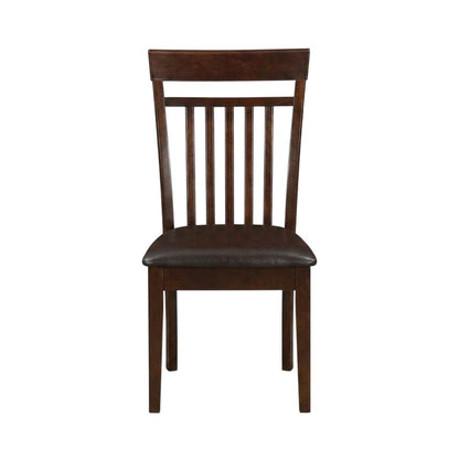 Solid Wood Slat-Back Dining Chairs with Faux Leather Seat, Mahogany, Set of 2