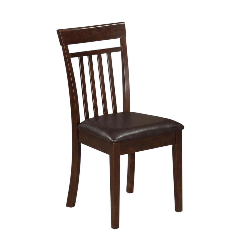 Solid Wood Slat-Back Dining Chairs with Faux Leather Seat, Mahogany, Set of 2