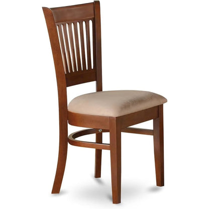Dining Chairs Set of 2, Espresso Finish, Linen Fabric Seat, Slatted Back