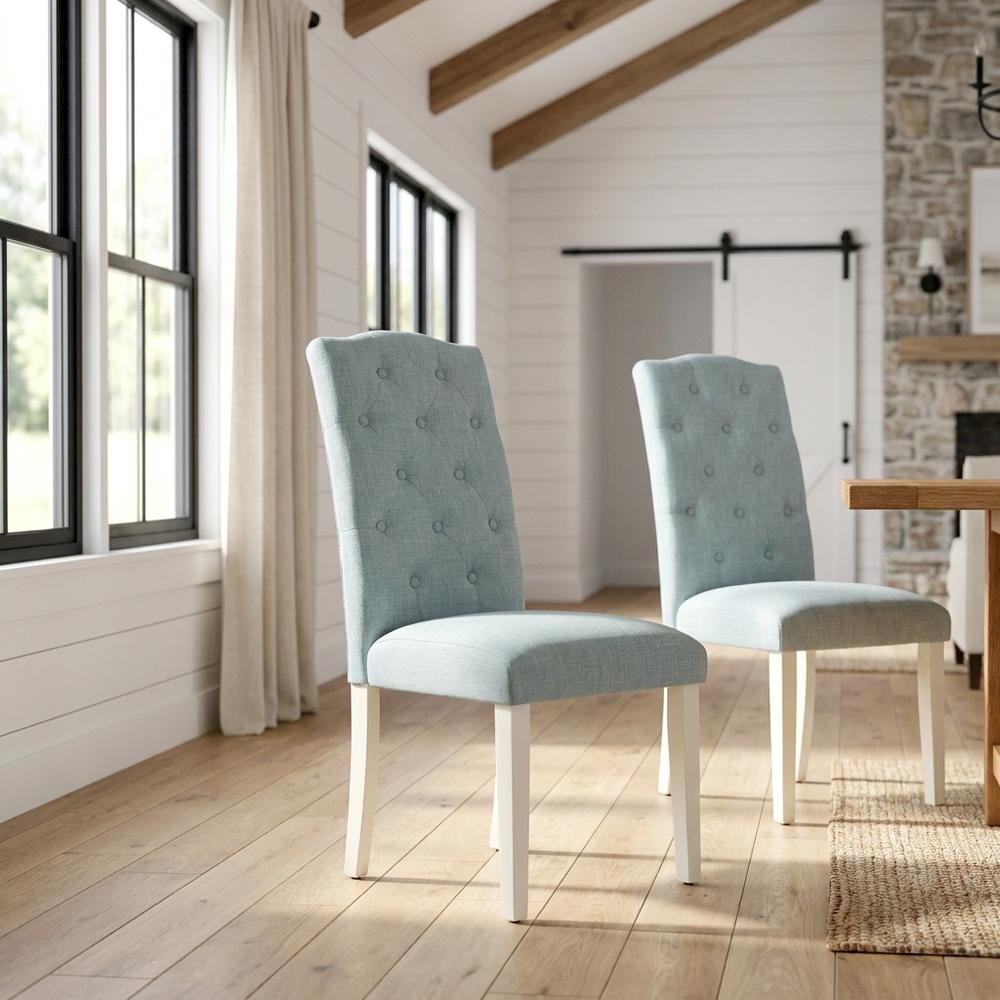 Linen Upholstered Parsons Dining Chair with High-Back for Kitchen Table, Set of 2