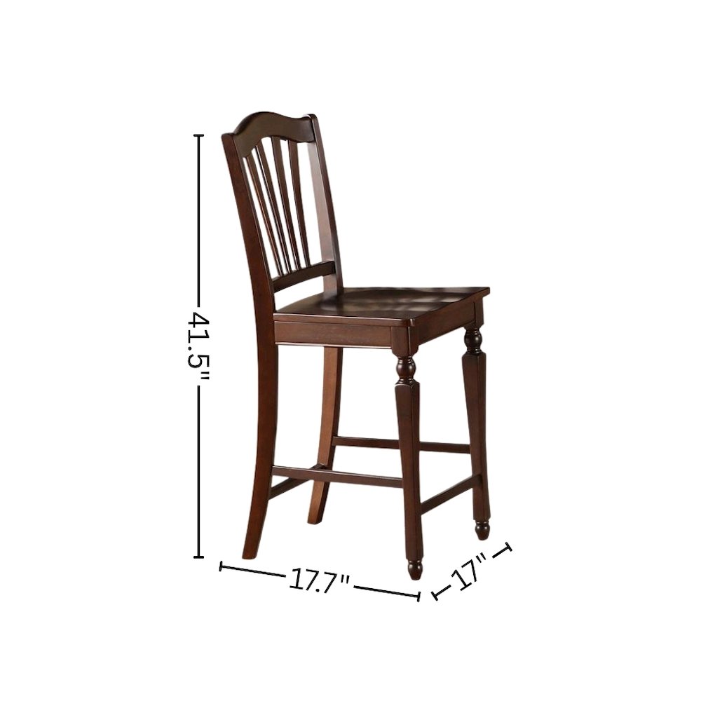 Counter Height Bar Stool, 24" Seat, Solid Mahogany Wood Seat, Set of 2