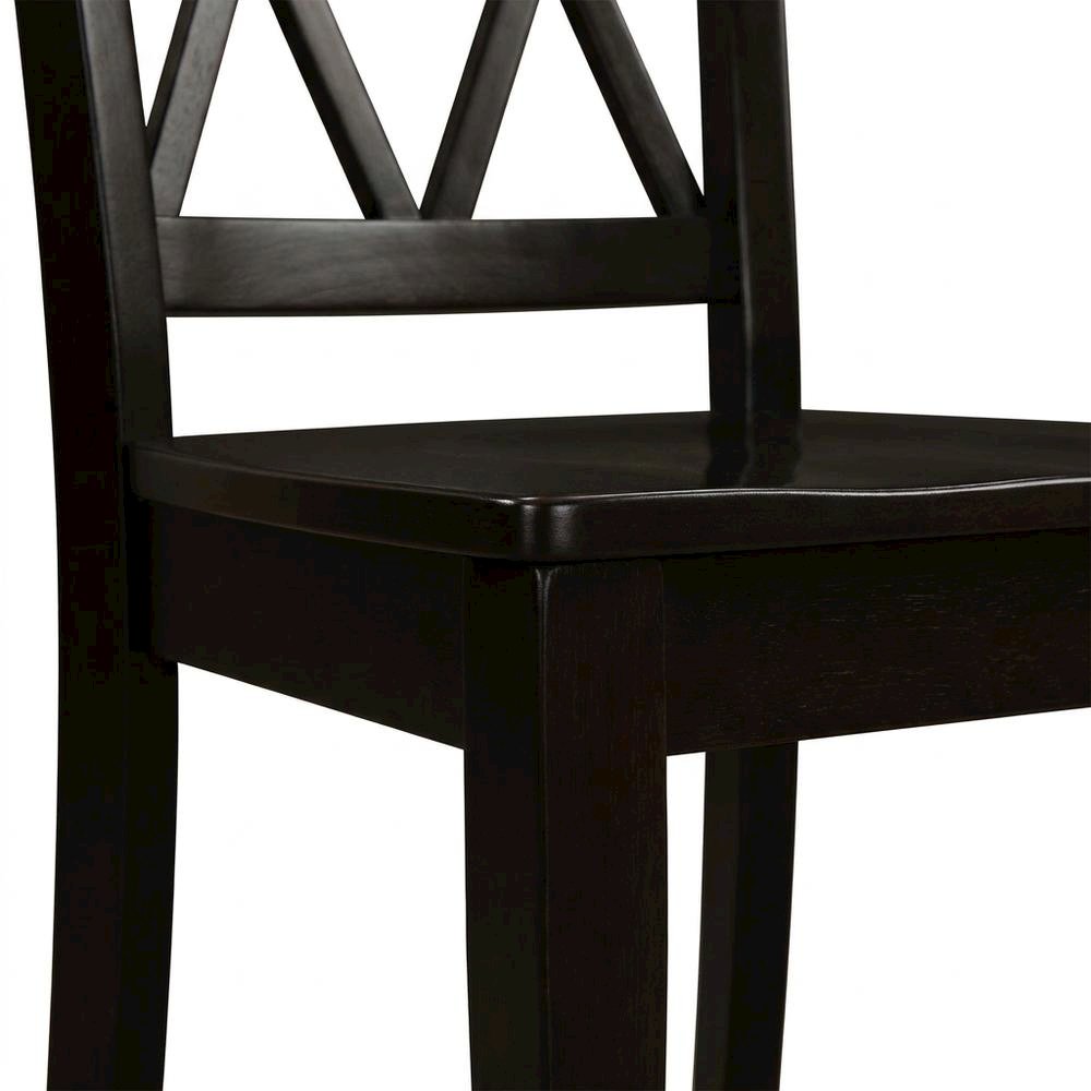 Solid Wood Dining Chairs with Double Cross Back, Black, Set of 2