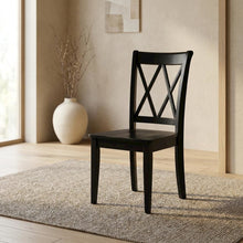 Solid Wood Dining Chairs with Double Cross Back, Black, Set of 2