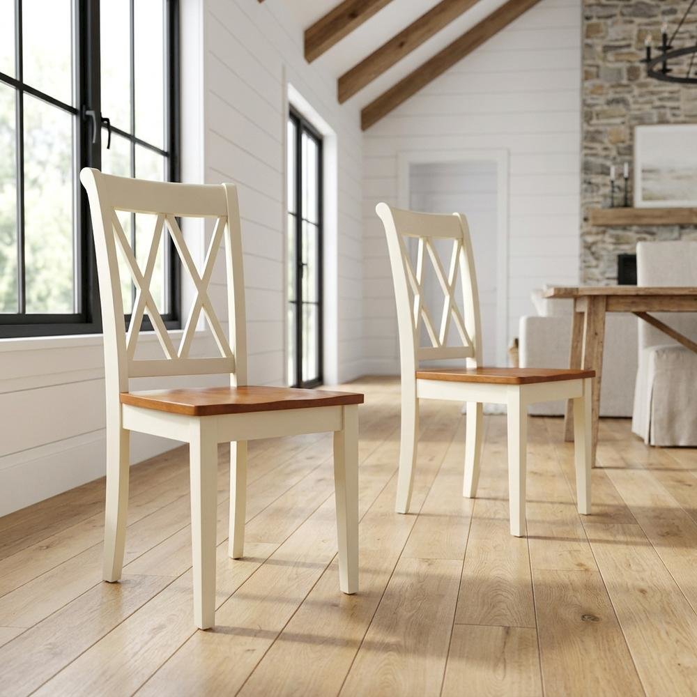 Wooden Dining Chair with Ladder Back for Kitchen and Dining Room, Set of 2
