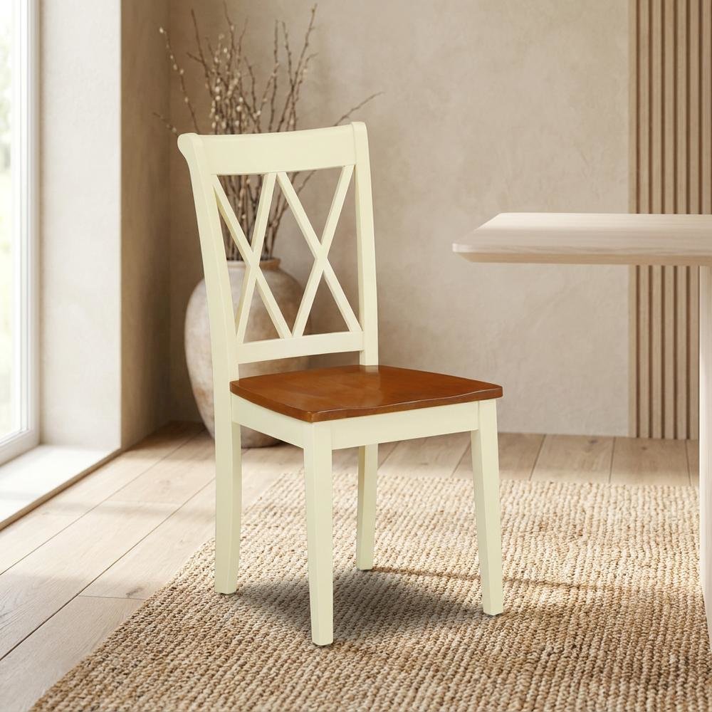 Wooden Dining Chair with Ladder Back for Kitchen and Dining Room, Set of 2