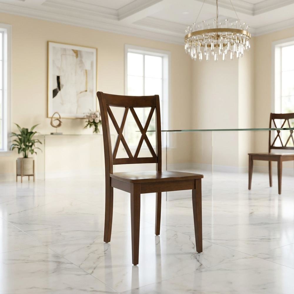 Solid Wood Dining Chair with Double X-Back for Kitchen and Dining Room, Espresso