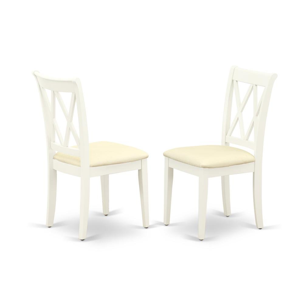 Upholstered Dining Chair with Solid Wood Legs for Dining Room, Linen White, Set of 2