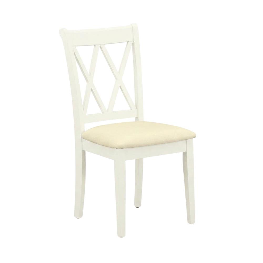 Upholstered Dining Chair with Solid Wood Legs for Dining Room, Linen White, Set of 2