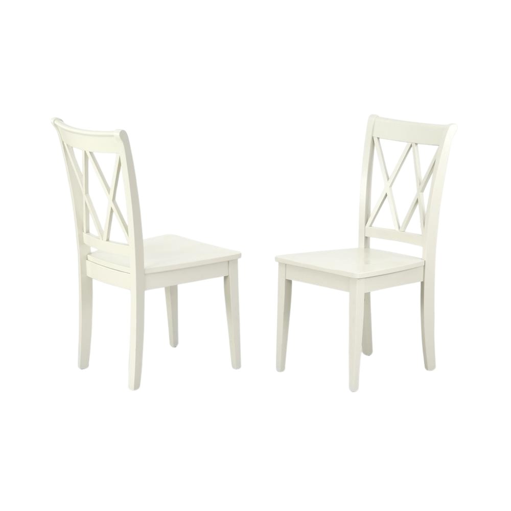 Linen White Dining Chair, Wooden Seat, Double X-Back, Set of 2, Solid Wood