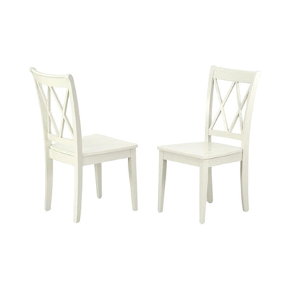 Linen White Dining Chair, Wooden Seat, Double X-Back, Set of 2, Solid Wood