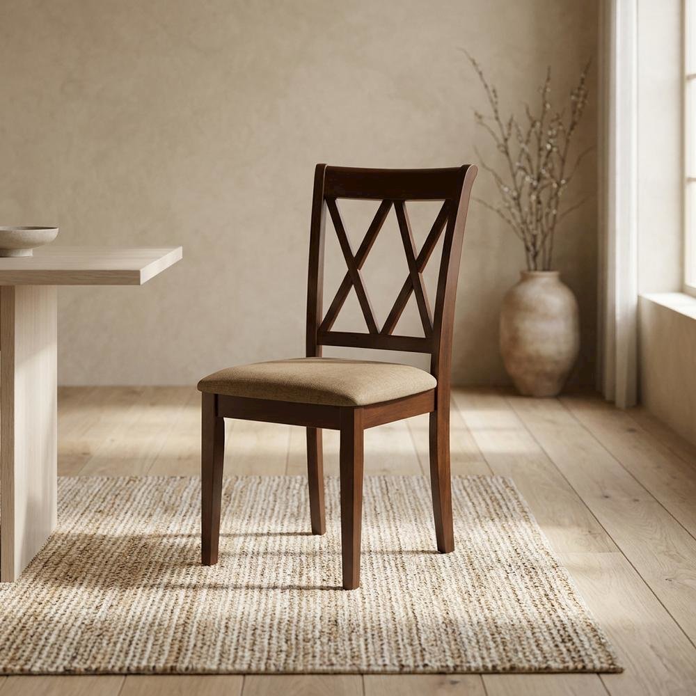 Rubberwood Dining Chair with Solid Wood Frame for Dining Room, Mahogany, Set of 2