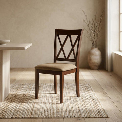 Rubberwood Dining Chair with Solid Wood Frame for Dining Room, Mahogany, Set of 2