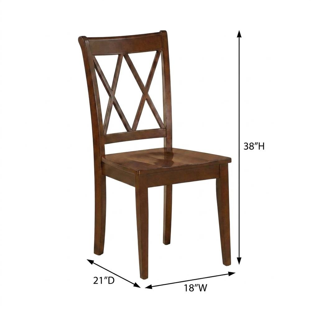 Solid Wood Dining Chairs with Double Cross Back, Mahogany, Set of 2