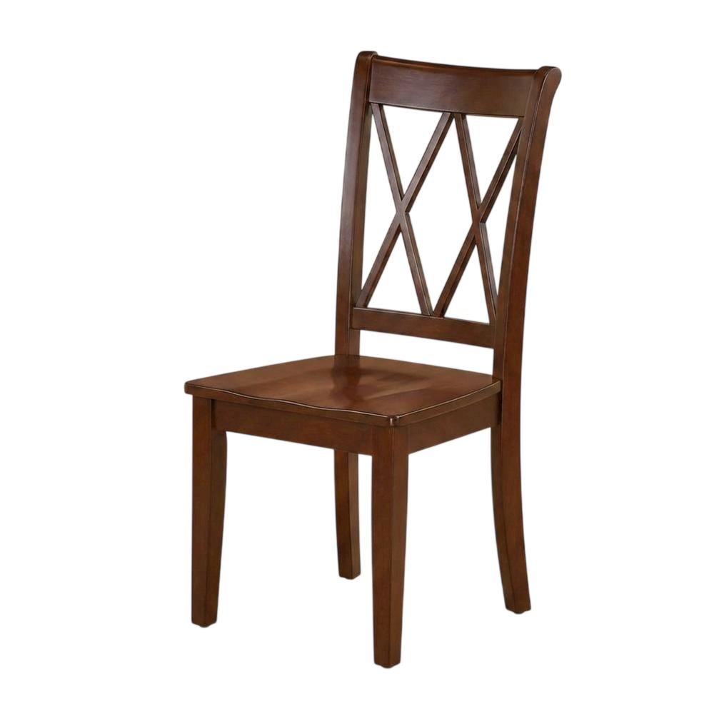 Solid Wood Dining Chairs with Double Cross Back, Mahogany, Set of 2