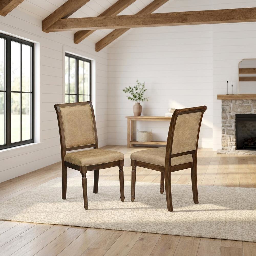 Solid Wood Modern Dining Chairs with High Back, Antique Walnut, Set of 2