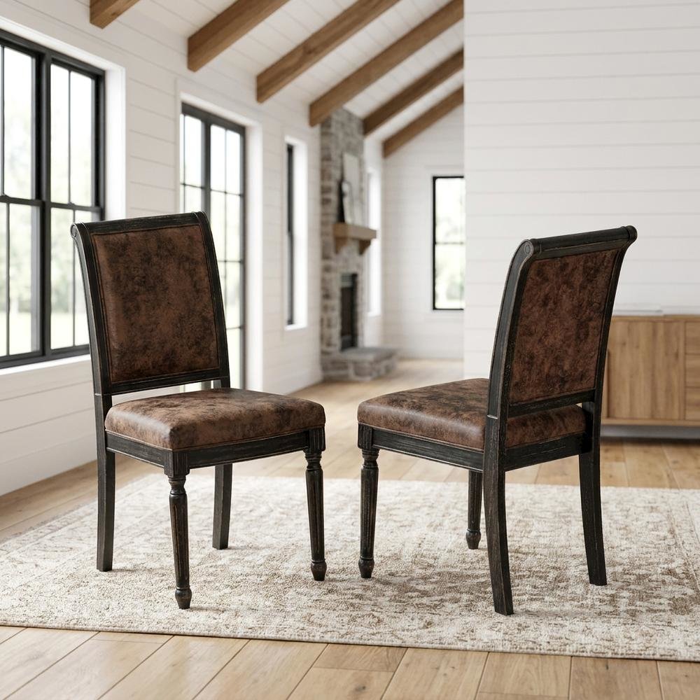 Solid Wood Mid-Century Modern Upholstered Dining Chairs, Set of 2