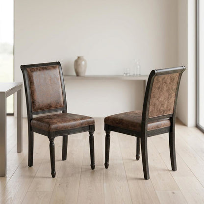 Solid Wood Mid-Century Modern Upholstered Dining Chairs, Set of 2