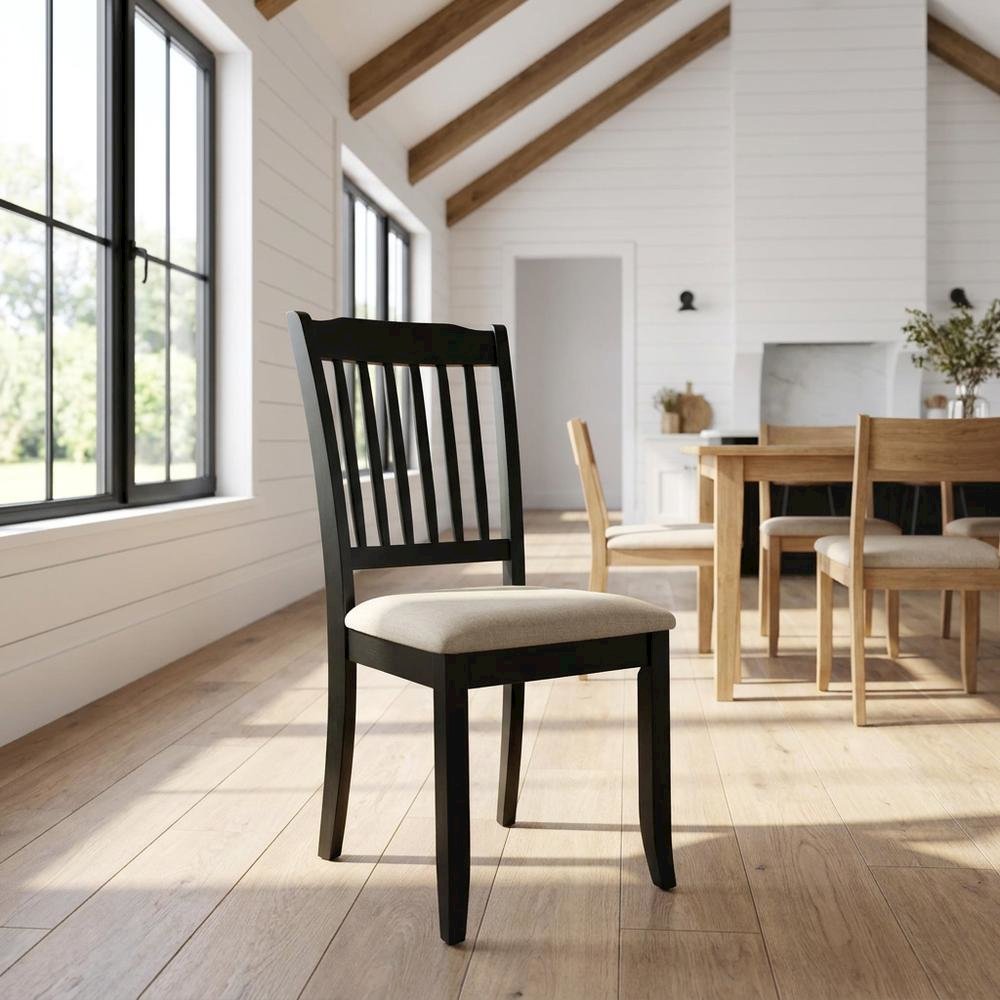 Upholstered High Back Parsons Dining Chair for Kitchen or Dining Room, Black, Set of 2