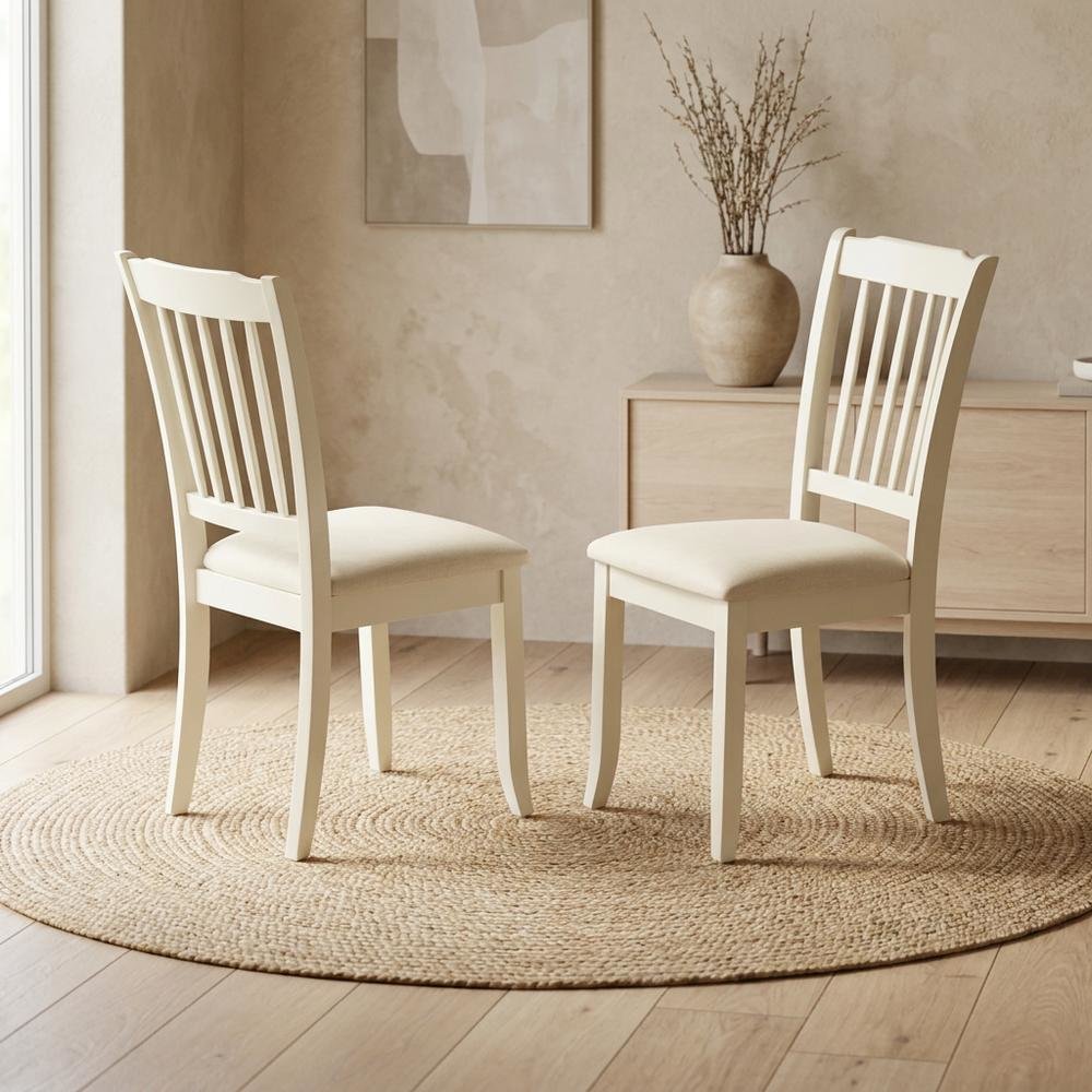Upholstered High Back Dining Chair for Kitchen and Dining Rooms, Linen White, Set of 2