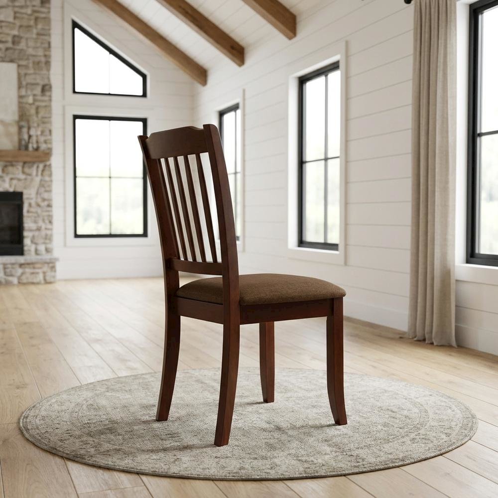 Wood Dining Chair with Solid Frame for Kitchen and Dining Room, Mahogany, Set of 2