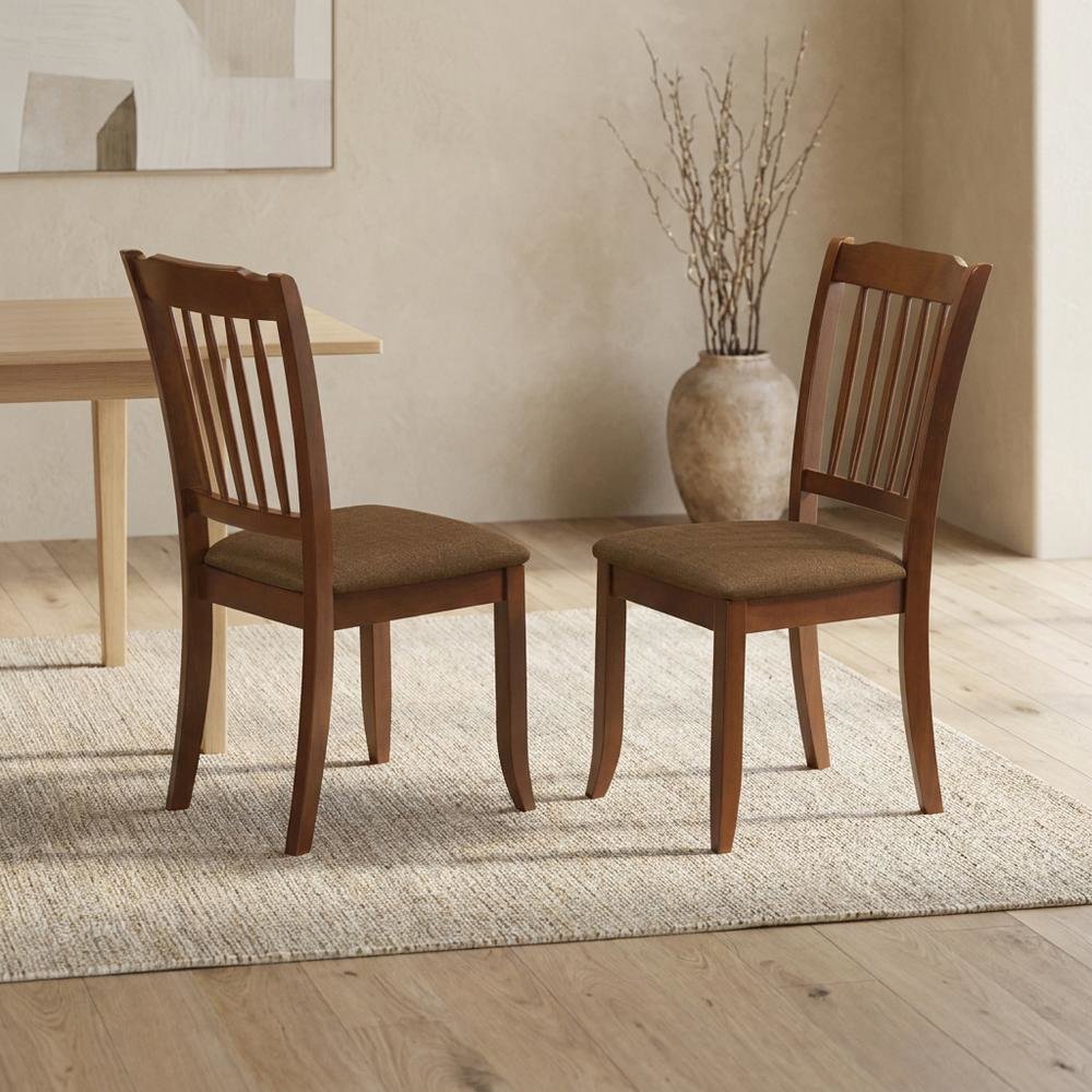 Wood Dining Chair with Solid Frame for Kitchen and Dining Room, Mahogany, Set of 2