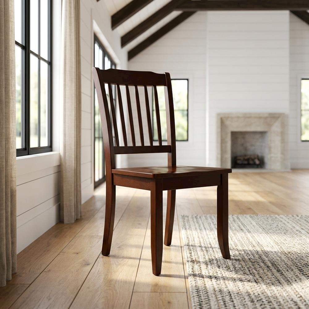 Mahogany Wood Dining Chair with Slat Back for Kitchen or Dining Room, Set of 2