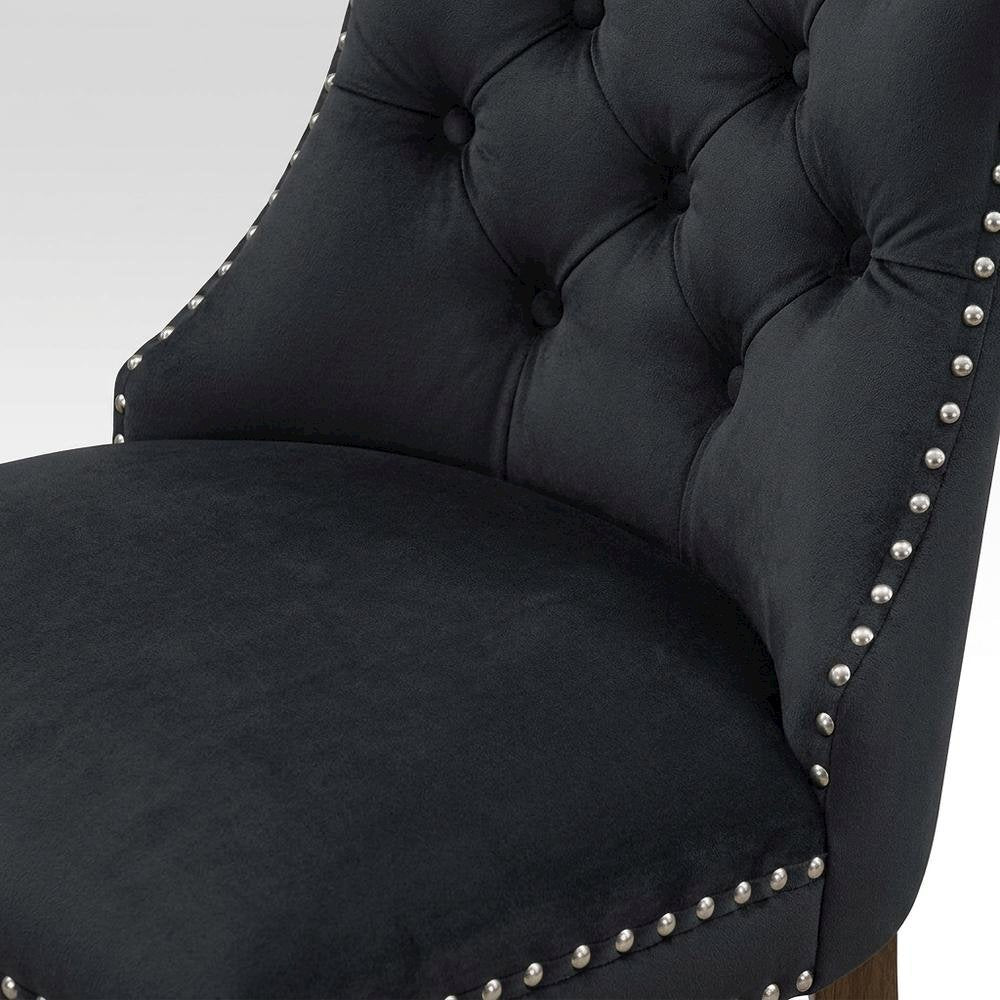 Wood Parsons Dining Chair with Upholstered Seat, Dark Gray, Set of 2