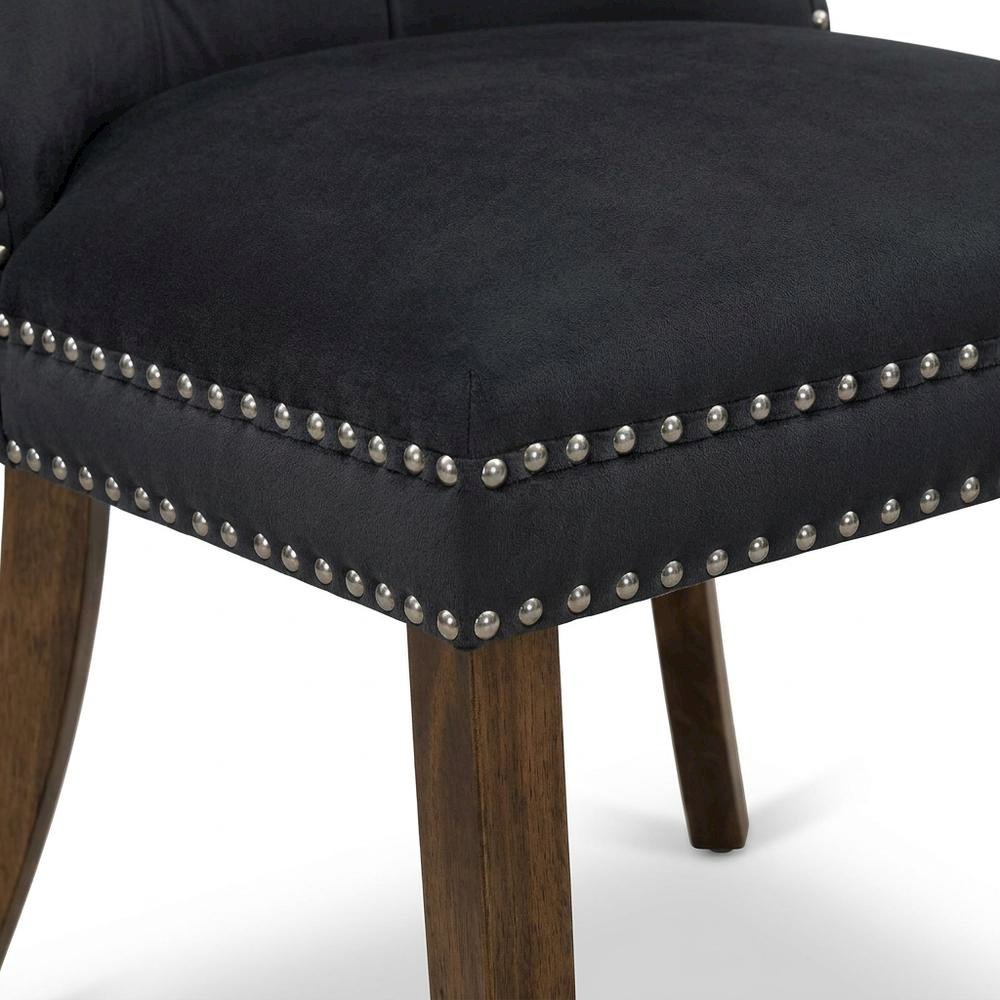 Wood Parsons Dining Chair with Upholstered Seat, Dark Gray, Set of 2