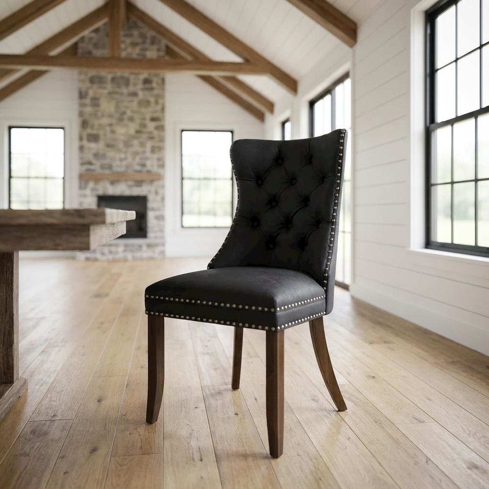 Wood Parsons Dining Chair with Upholstered Seat, Dark Gray, Set of 2