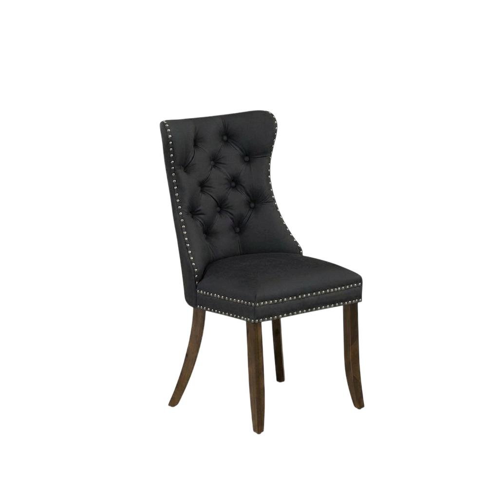 Wood Parsons Dining Chair with Upholstered Seat, Dark Gray, Set of 2