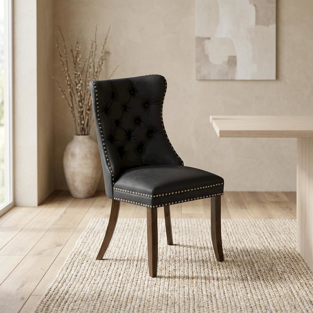 Wood Parsons Dining Chair with Upholstered Seat, Dark Gray, Set of 2