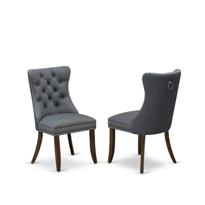 Wooden Parsons Dining Chair, Upholstered Seat, Antique Walnut, Set of 2