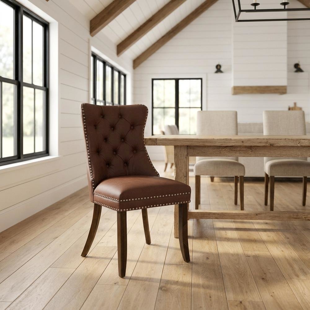 Parsons Upholstered Dining Chair with Wood Frame, High Back, Burgundy, Set of 2
