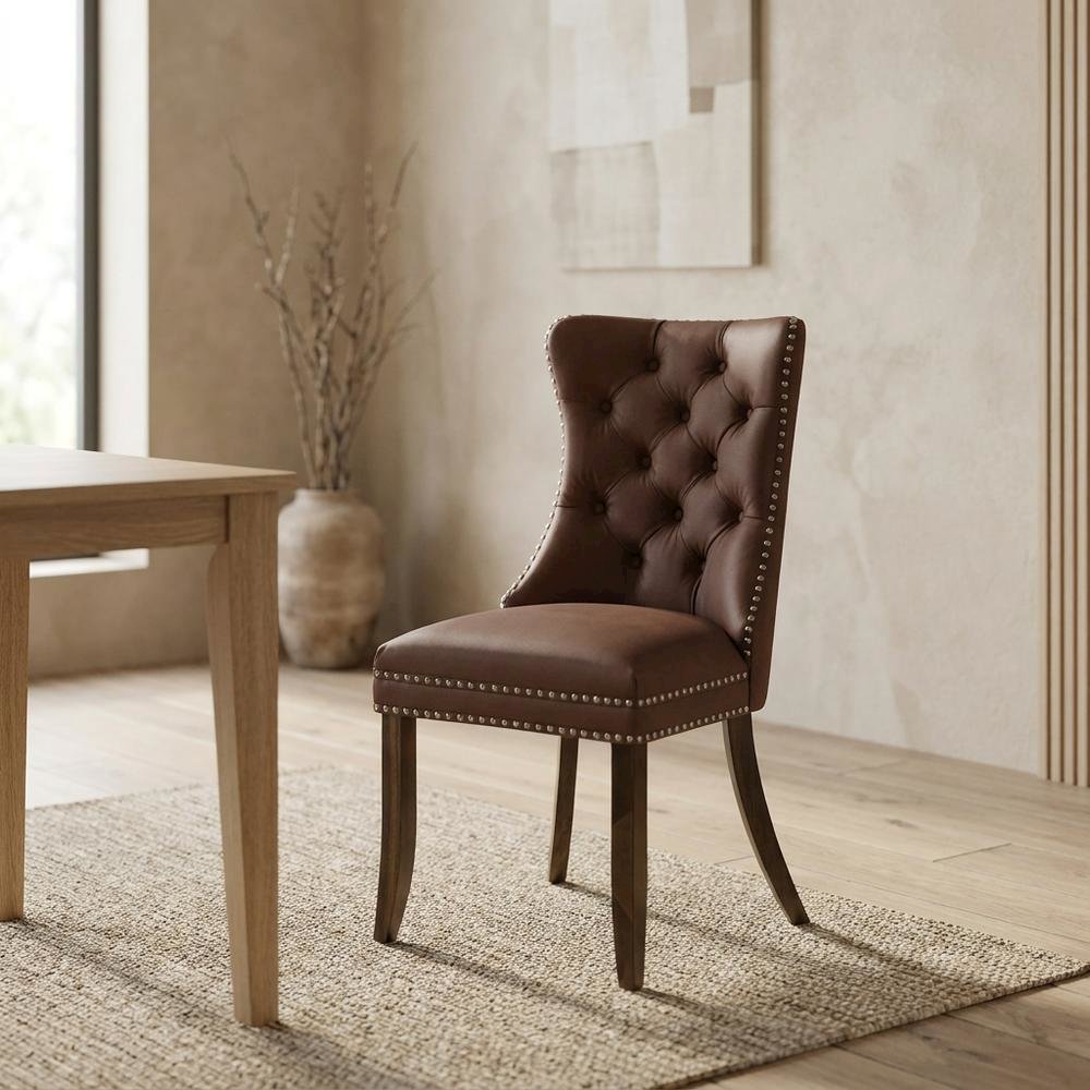 Parsons Upholstered Dining Chair with Wood Frame, High Back, Burgundy, Set of 2