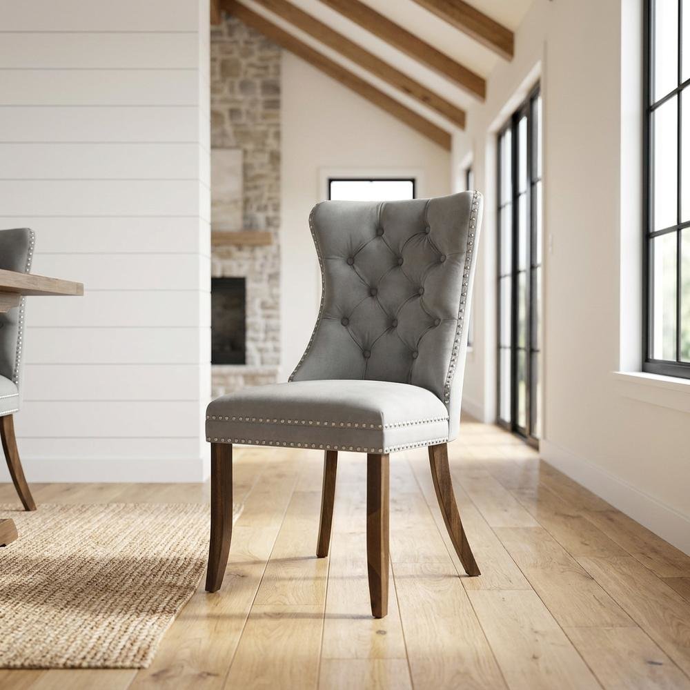 Wood Parsons Dining Chair, Kitchen and Dining Room Chairs, Light Gray, Set of 2